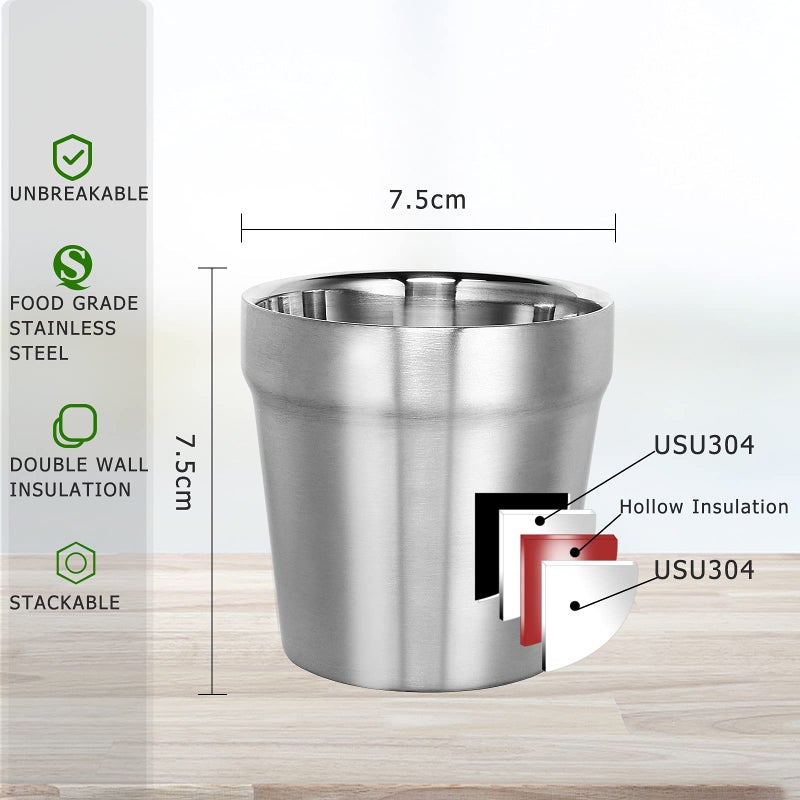 Youda Stainless Steel Double Walled Insulated Cups(Set of 4) Stackable, Coffee Cup/Tea Cup/Chilling Beer Glasses, Great for Toddlers, for Travel, Outdoor, Camping&Everyday(6 oz, Silver) - Image 4